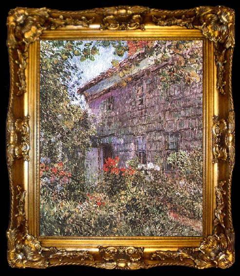 framed  Childe Hassam Old House and Garden at East Hampton, Long Island, ta009-2